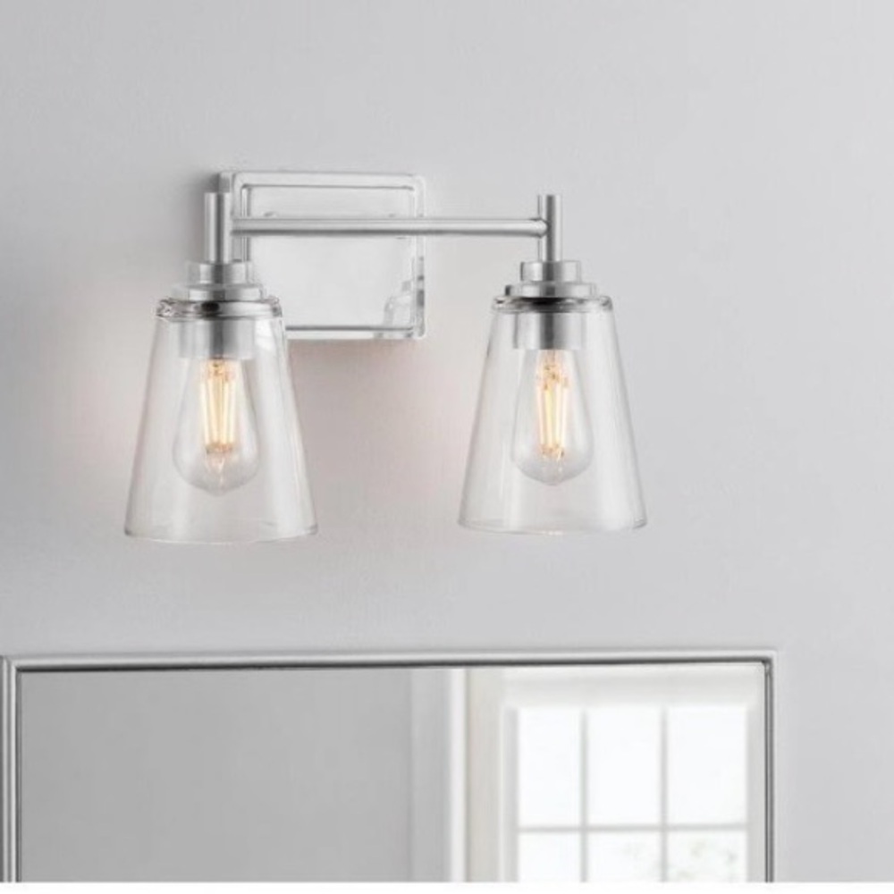 New Hampton Bay Wakefield Two-Light Clear Glass Bathroom Vanity Light - Chrome